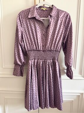 Gianni Bini Lavender Polka Dot Long Sleeve Shirt Dress